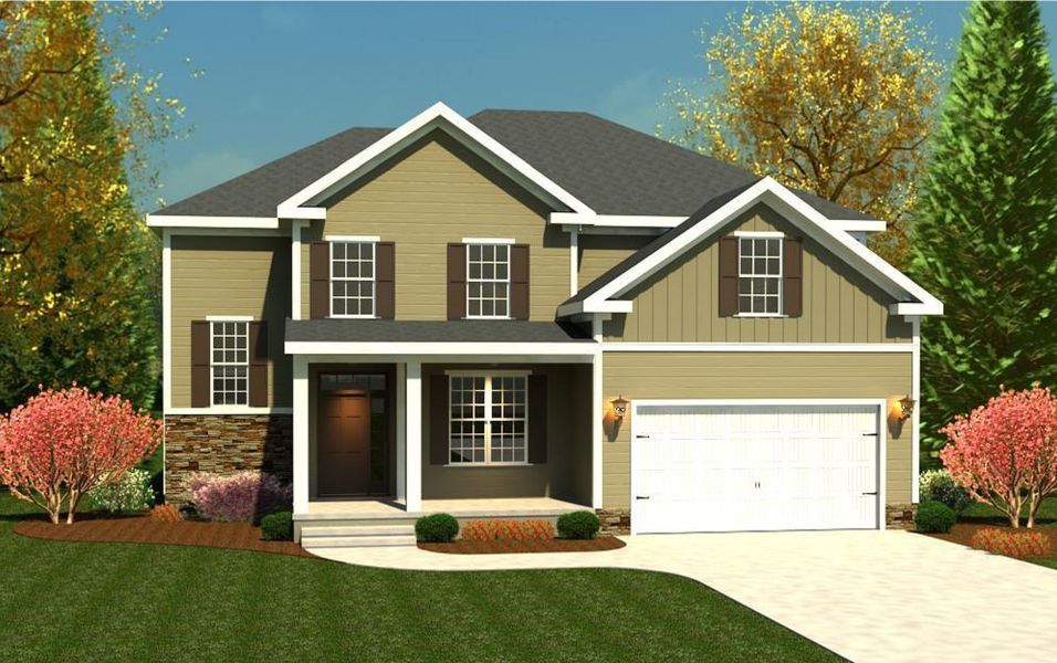 Representative exterior photo of a completed home built from the Grenada by Designer Homes of Georgia in Austin Heights, North Augusta, SC (Image 1).