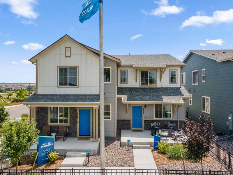 Representative exterior photo of a completed home built from the Biscayne by Landsea Homes in Pintail Commons at Johnstown Village, Johnstown, CO (Image 2).