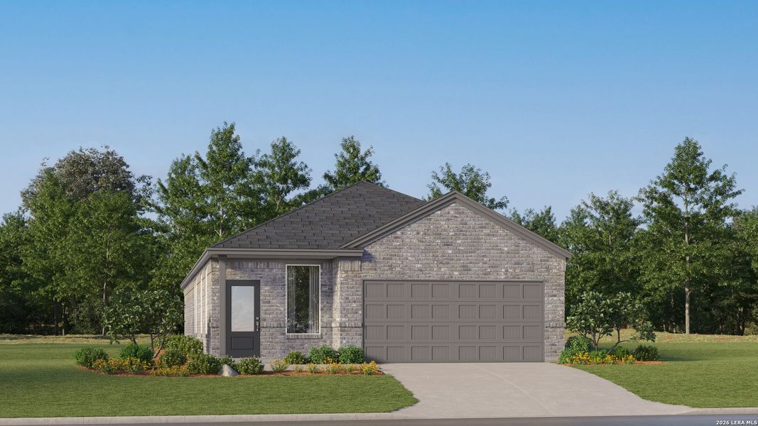Front exterior of a new home in Stone Garden, Elmendorf, TX, highlighting curb appeal (Image 26). Front exterior of a new home in Stone Garden, Elmendorf, TX, highlighting curb appeal (Image 26).