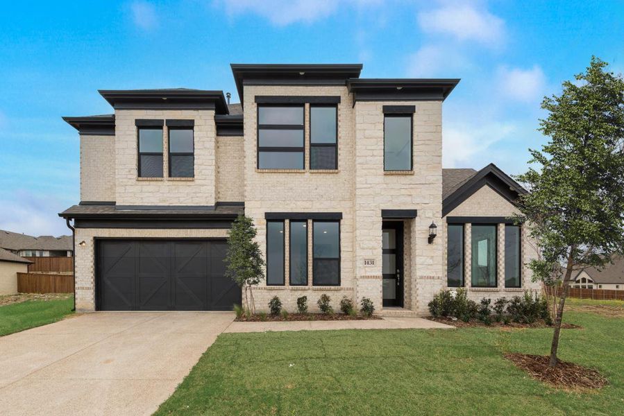 Front exterior of a new home in Monterra, Fate, TX, highlighting curb appeal (Image 1). Front exterior of a new home in Monterra, Fate, TX, highlighting curb appeal (Image 1).