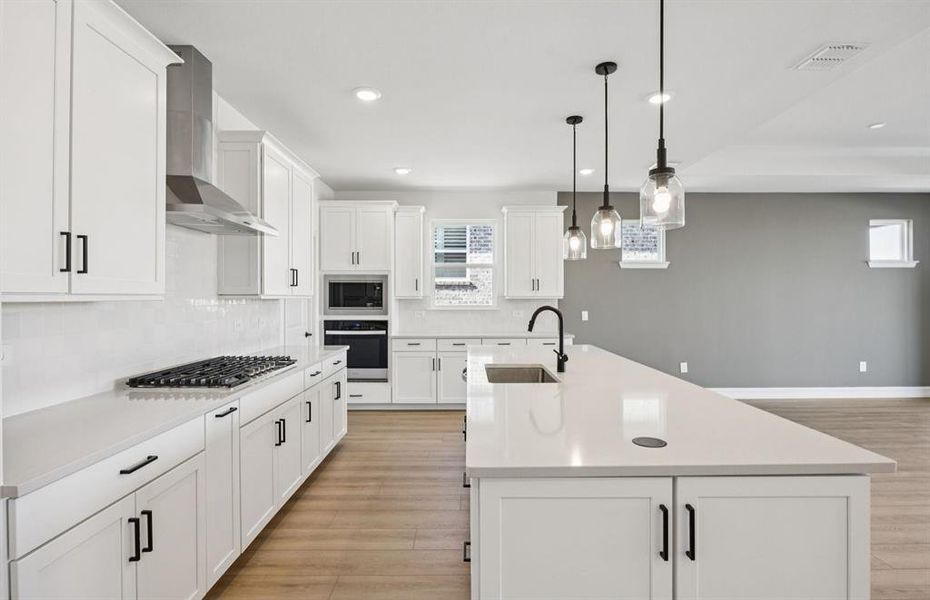 Island with pendant lighting