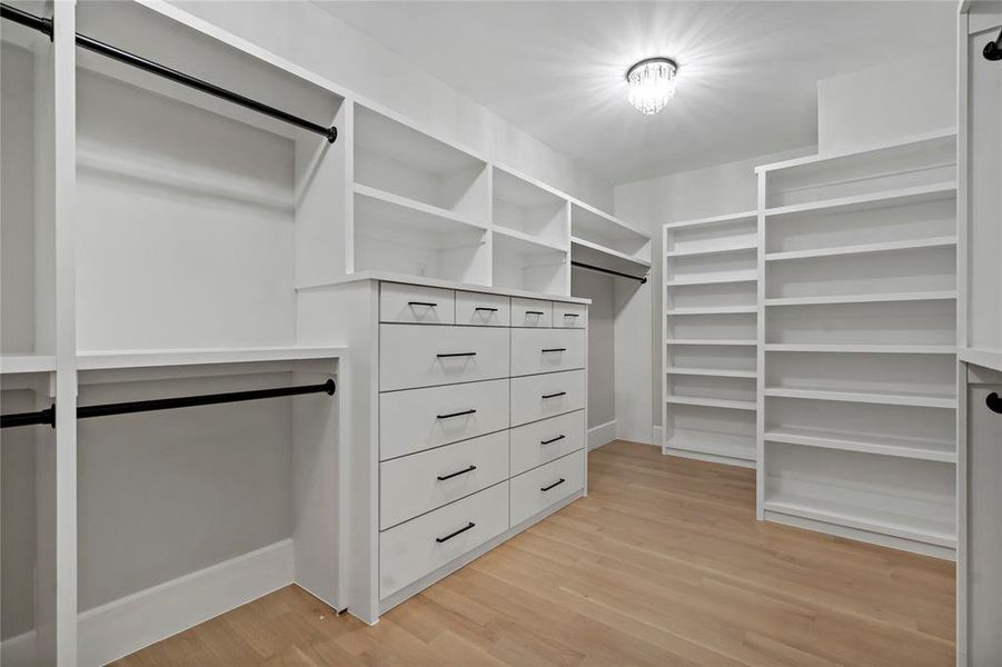 Primary closet with plenty of built ins