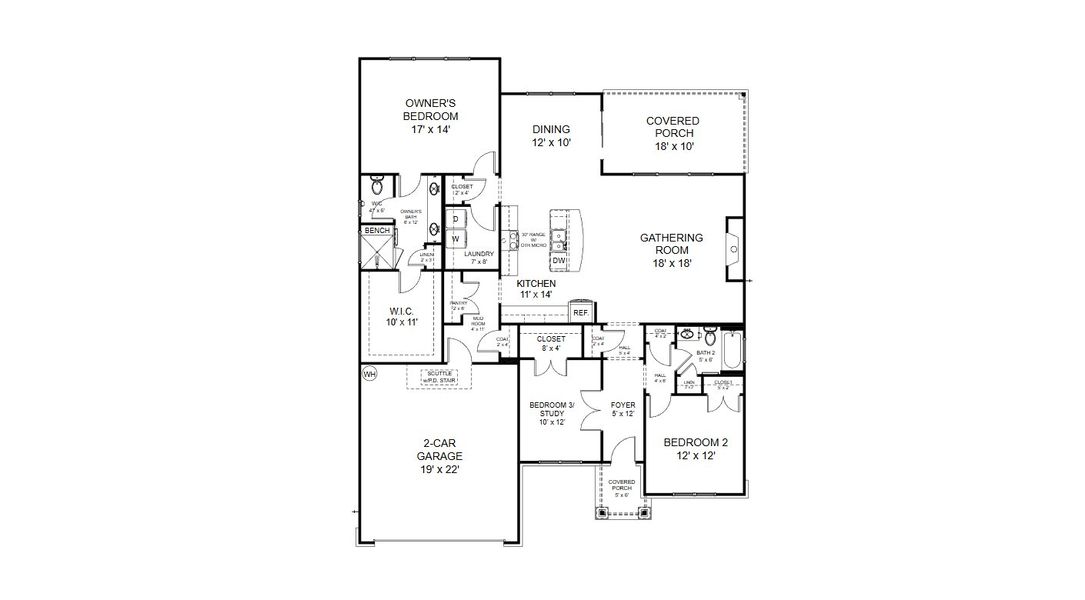 2D floor plan layout for the Piedmont I by Cook Bros. Homes in Enclave At Harvey, Knoxville, TN (Image 3).