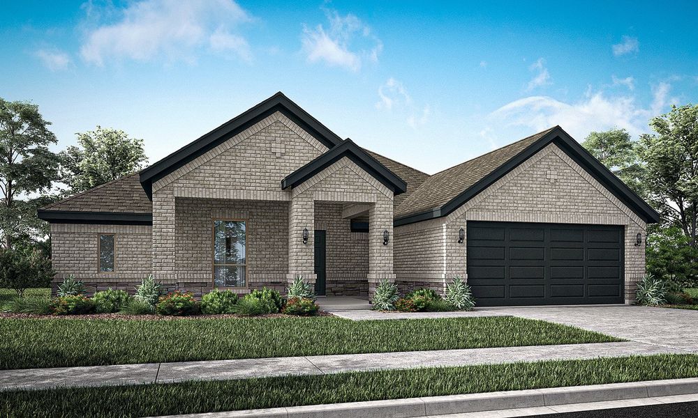 Representative exterior photo of a completed home built from the Alderbury II by Impression Homes in Mountain Valley Lake, Burleson, TX (Image 12). Representative exterior photo of a completed home built from the Alderbury II by Impression Homes in Mountain Valley Lake, Burleson, TX (Image 12).