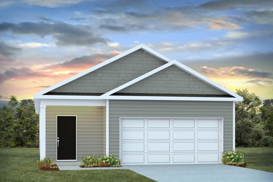 Front exterior of a new home in Evergreen, Holly Hill, SC, highlighting curb appeal (Image 1). Front exterior of a new home in Evergreen, Holly Hill, SC, highlighting curb appeal (Image 1).