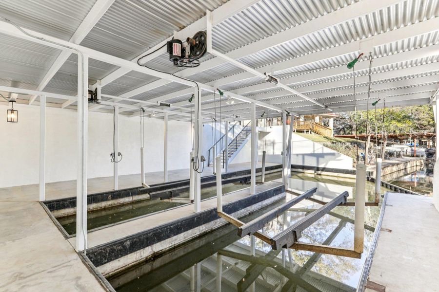 Boating is a breeze with the boathouse's dual electric lifts.