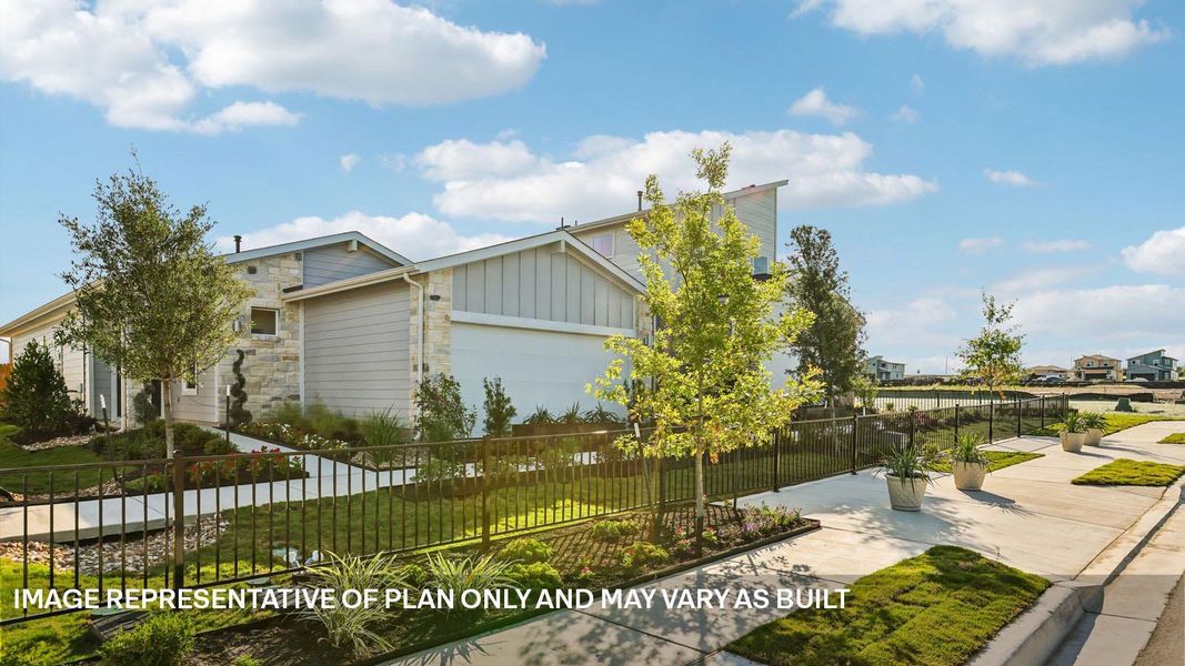 Front exterior of a new home in Frontier, Mustang Ridge, TX, highlighting curb appeal (Image 25). Front exterior of a new home in Frontier, Mustang Ridge, TX, highlighting curb appeal (Image 25).