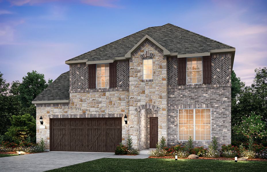 The Lexington, a two-story home with 2-car garage, shown as Home Exterior D