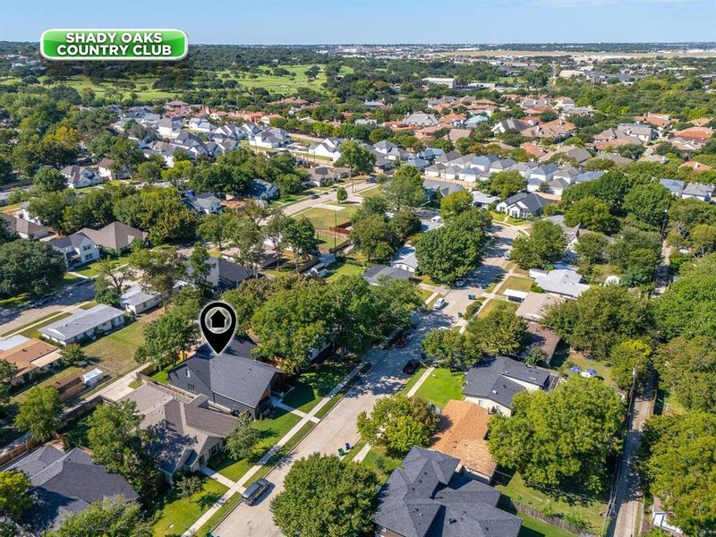 Aerial overview of property's location with nearby suburban area Aerial overview of property's location with nearby suburban area