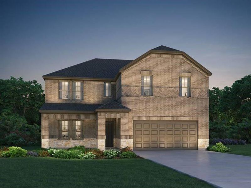 Front exterior of a new home in Massey Oaks - Premier Series, Pearland, TX, highlighting curb appeal (Image 1).