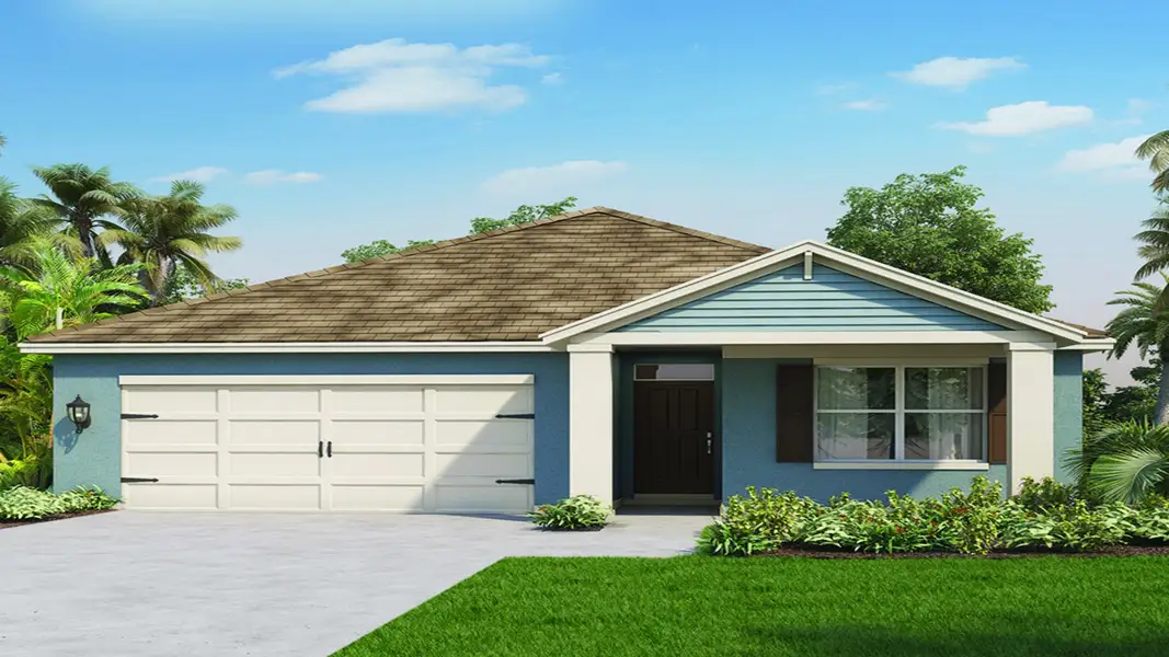 Front exterior of a new home in Crossroads at Kelly Park, Apopka, FL, highlighting curb appeal (Image 2). Front exterior of a new home in Crossroads at Kelly Park, Apopka, FL, highlighting curb appeal (Image 2).