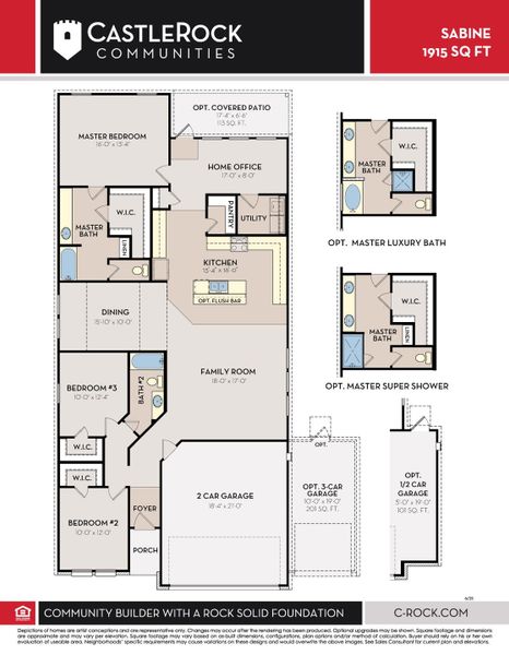 2D floor plan layout for the Sabine by CastleRock Communities in Sunset Oaks, Maxwell, TX (Image 4).