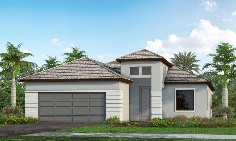 Representative exterior photo of a completed home built from the White Star by Neal Communities in Palm Grove, Bradenton, FL (Image 1). Representative exterior photo of a completed home built from the White Star by Neal Communities in Palm Grove, Bradenton, FL (Image 1).