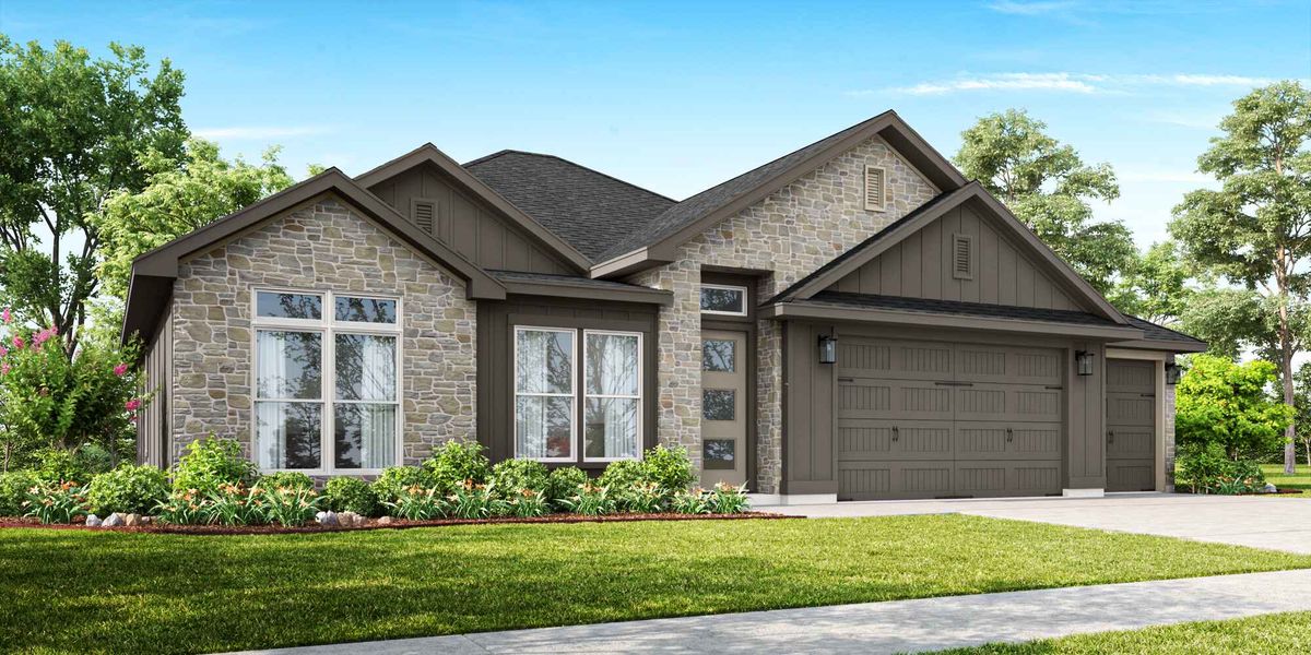 Front exterior of a new home in Rosenthal Estates, Lorena, TX, highlighting curb appeal (Image 1). Front exterior of a new home in Rosenthal Estates, Lorena, TX, highlighting curb appeal (Image 1).
