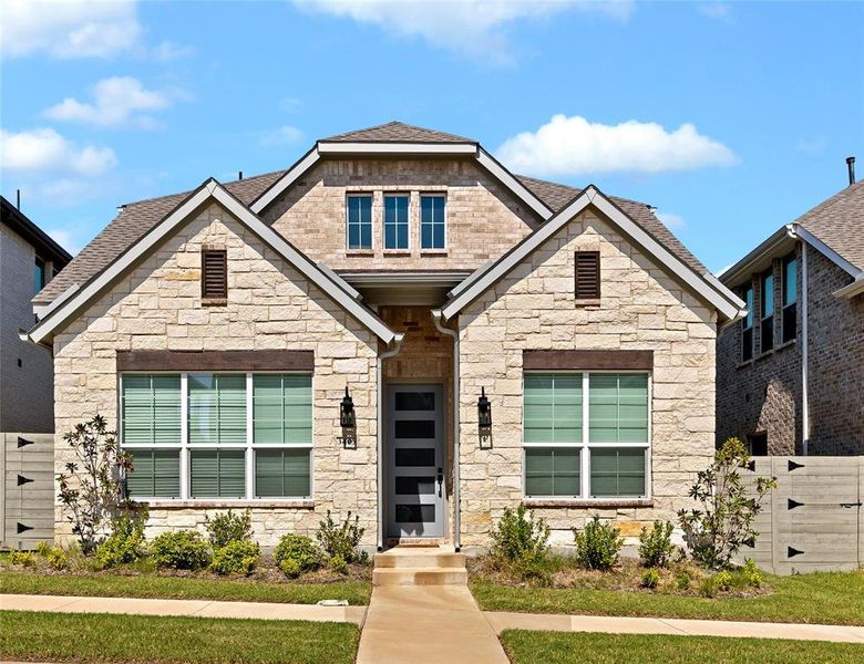 Front exterior of a new home in , Sachse, TX, highlighting curb appeal (Image 1). Front exterior of a new home in , Sachse, TX, highlighting curb appeal (Image 1).