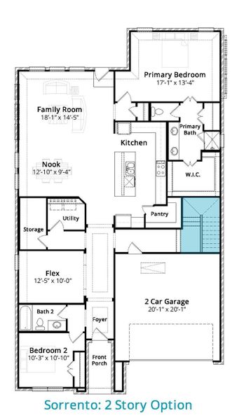 2D floor plan layout for the Sorrento by John Houston Homes in Somerset, Mansfield, TX (Image 6).