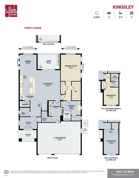 2D floor plan layout for the Kingsley by Park Square Residential in Tamarack at Two Rivers, Zephyrhills, FL (Image 3).