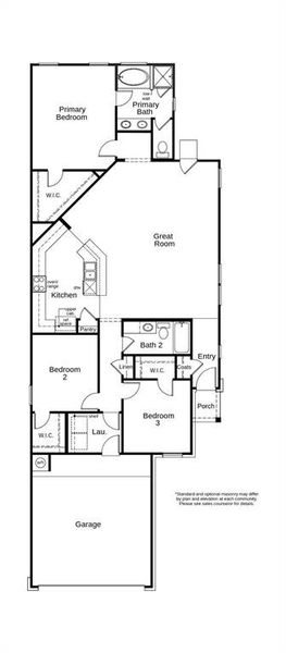 This floor plan features 3 bedrooms, 2 full baths, 2 car garage, and over 1,500 square feet of living space.