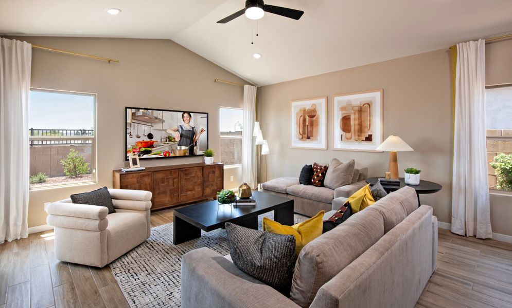 Great room with vaulted ceiling Great room with vaulted ceiling