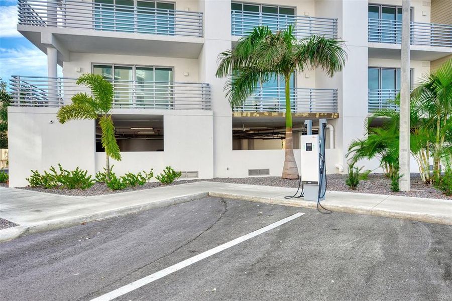 There are two electric car charging stations