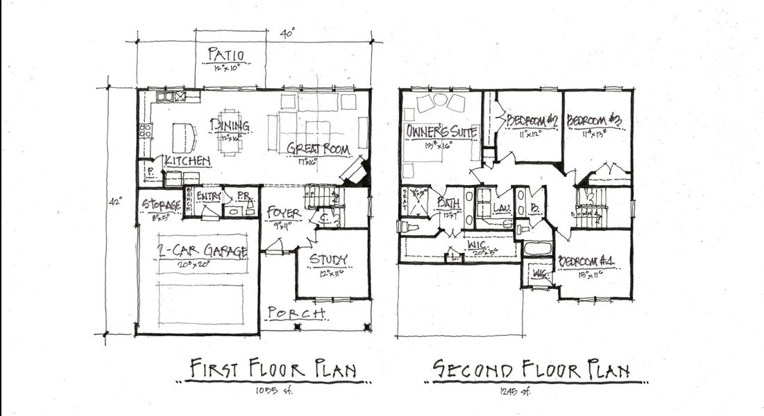 2D floor plan layout for the Two Story Farmhouse by Norfleet Builders in Cambria, White House, TN (Image 3).