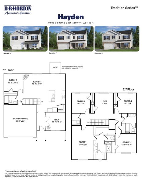 2D floor plan layout for the Hayden by D.R. Horton in Hawley Glen, Lillington, NC (Image 4).