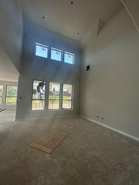 Family Room with soaring ceiling