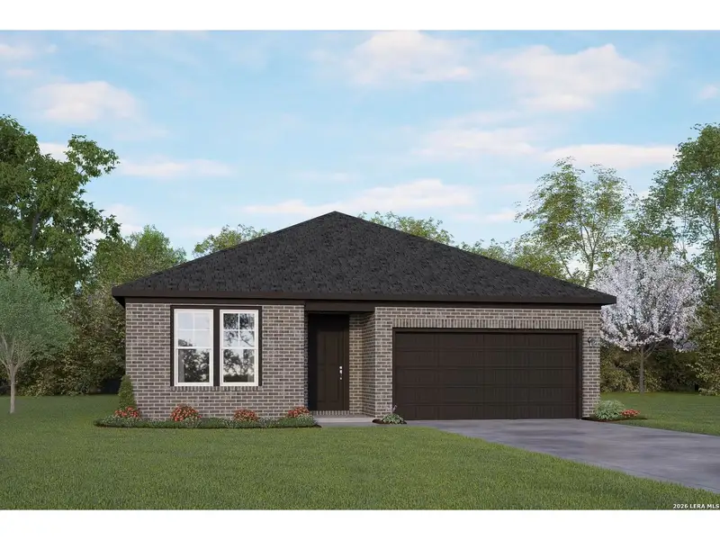 Front exterior of a new home in Comanche Ridge, San Antonio, TX, highlighting curb appeal (Image 1). Front exterior of a new home in Comanche Ridge, San Antonio, TX, highlighting curb appeal (Image 1).