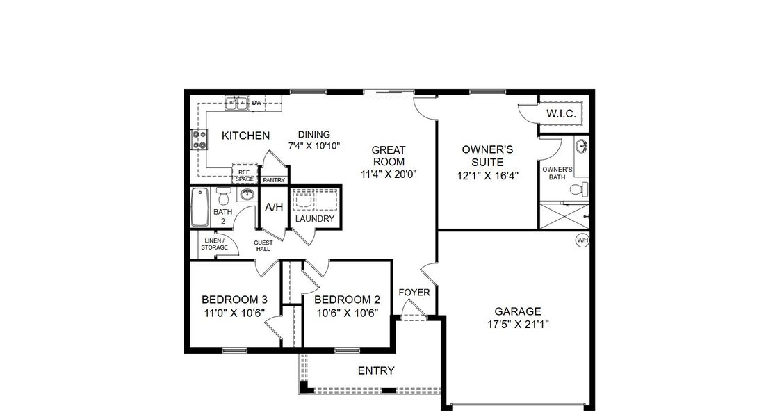 2D floor plan layout for the Crescent by Holiday Builders in Port Charlotte, Port Charlotte, FL (Image 3).
