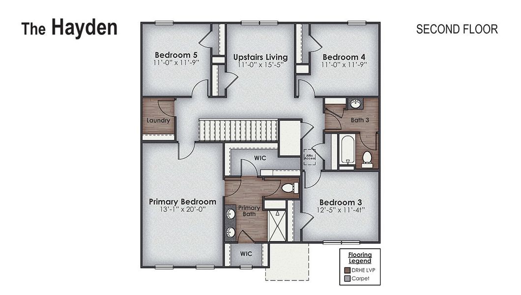 2D floor plan layout for the HAYDEN by D.R. Horton in Sidbury Station, Castle Hayne, NC (Image 4).