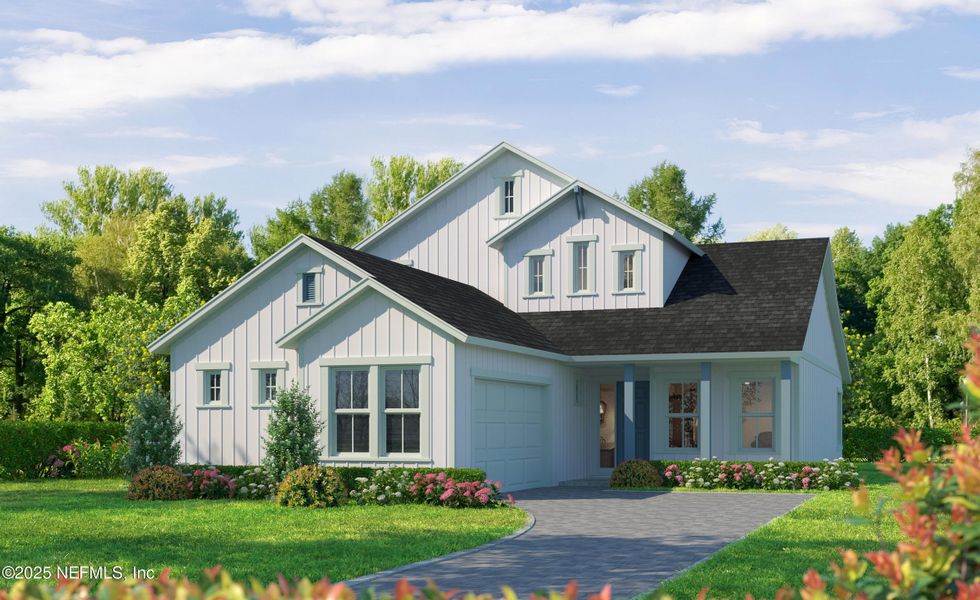 Front exterior of a new home in Middlebourne, St. Johns, FL, highlighting curb appeal (Image 1).