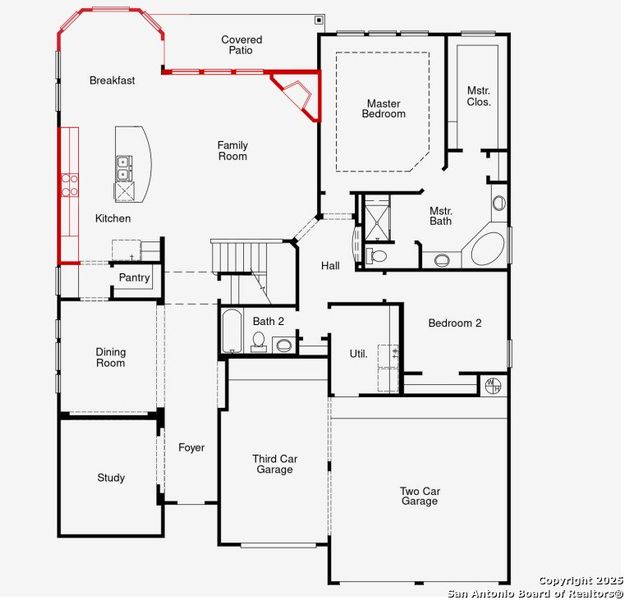 2D floor plan layout of this home in Homestead 75', Schertz, TX (Image 6).