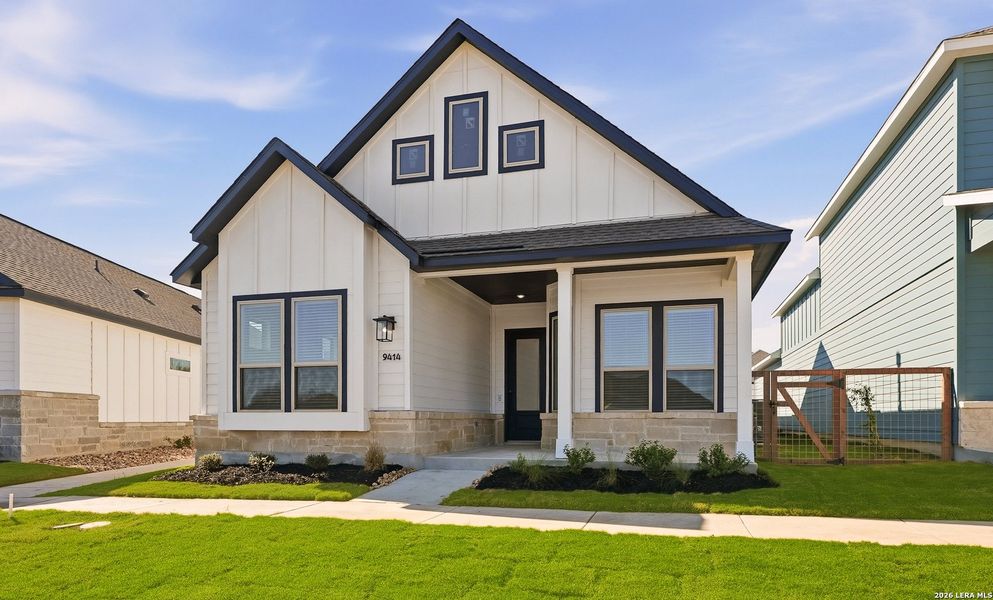 Front exterior of a new home in The Crossvine, Schertz, TX, highlighting curb appeal (Image 21).