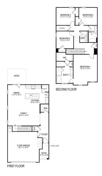 2D floor plan layout of this home in Rosewood Farms, Acworth, GA (Image 2).