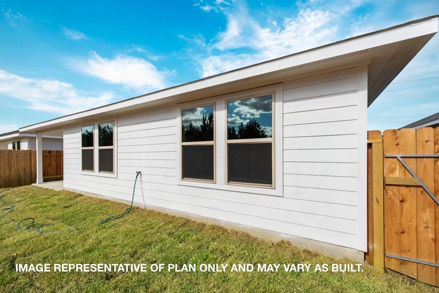 Representative exterior details of a home built from the Texas Cali by D.R. Horton in Harrington Trails at The Canopies, New Caney (Image 23). Representative exterior details of a home built from the Texas Cali by D.R. Horton in Harrington Trails at The Canopies, New Caney (Image 23).
