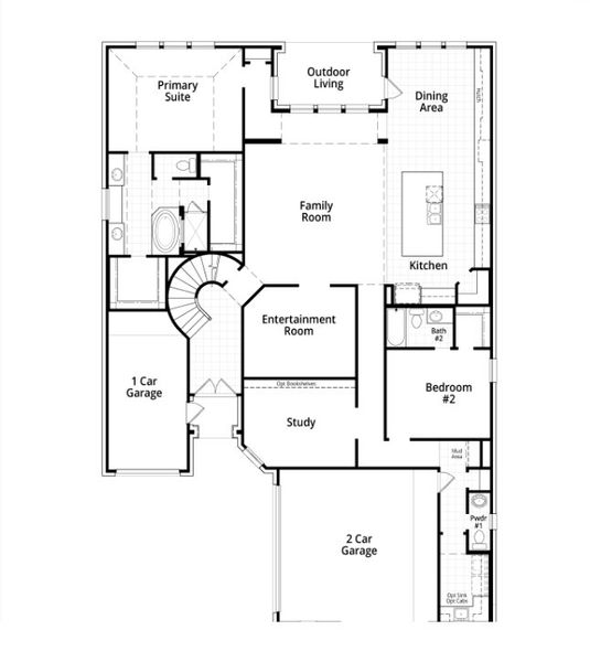2D floor plan layout for the 229 Plan by Highland Homes in Harvest Green, Richmond, TX (Image 5). 2D floor plan layout for the 229 Plan by Highland Homes in Harvest Green, Richmond, TX (Image 5).