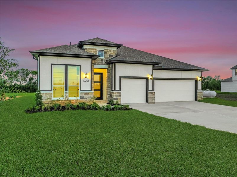 Front exterior of a new home in , Rosharon, TX, highlighting curb appeal (Image 27).