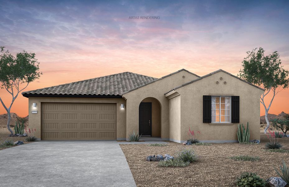Representative exterior photo of a completed home built from the Verona by Pulte Homes in El Rancho Santa Rosa, Maricopa, AZ (Image 13).