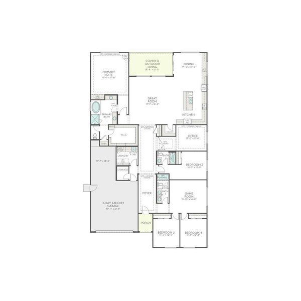 2D floor plan layout for the Holly Plan 5007 by Tri Pointe Homes in Camerano at Abel Ranch, Goodyear, AZ (Image 3). 2D floor plan layout for the Holly Plan 5007 by Tri Pointe Homes in Camerano at Abel Ranch, Goodyear, AZ (Image 3).