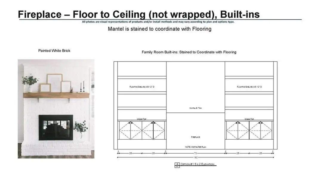Fireplace- Linear fireplace with painted brick surround and added cabinets and floating shelves on either side of the Fireplace. Fireplace- Linear fireplace with painted brick surround and added cabinets and floating shelves on either side of the Fireplace.