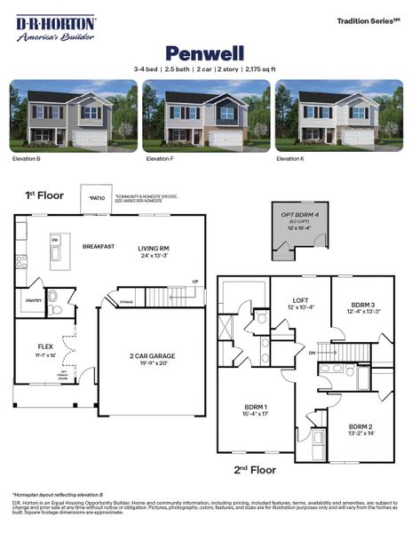 2D floor plan layout for the Penwell - Tradition by D.R. Horton in Lawson Glen, Clayton, NC (Image 3).