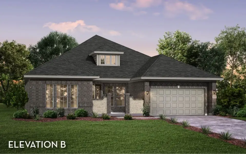 Representative exterior photo of a completed home built from the Santa Barbara by CastleRock Communities in Lakesong, Grand Prairie, TX (Image 2).