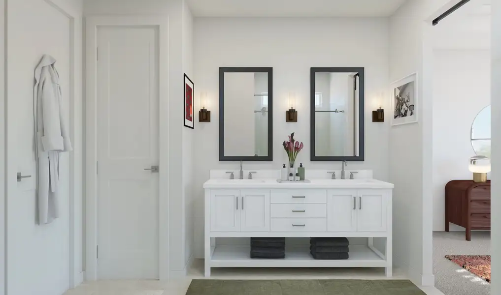 Primary bath with freestanding vanity