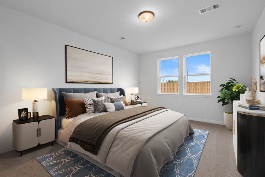 Primary bedroom. Sample product photo. Actual exterior and interior selections may vary by homesite. Photo may be virtually staged. Primary bedroom. Sample product photo. Actual exterior and interior selections may vary by homesite. Photo may be virtually staged.