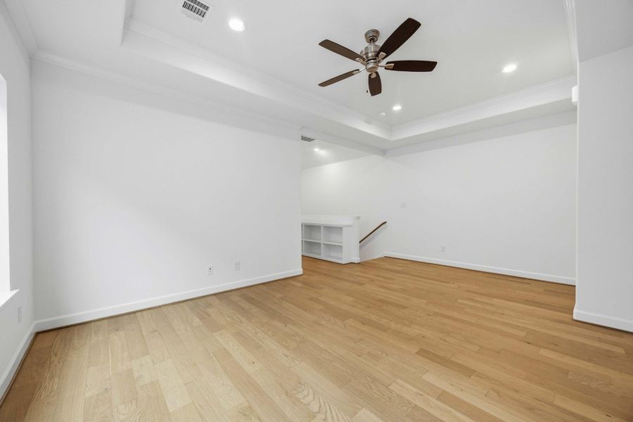 Upgrade your space with upgraded wood floors, adding a touch of luxury to your game room.