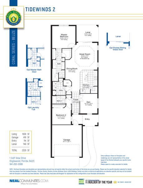 2D floor plan layout for the Tidewinds 2 by Neal Communities in Boca Royale Golf & Country Club at Wellen Park, Englewood, FL (Image 5).