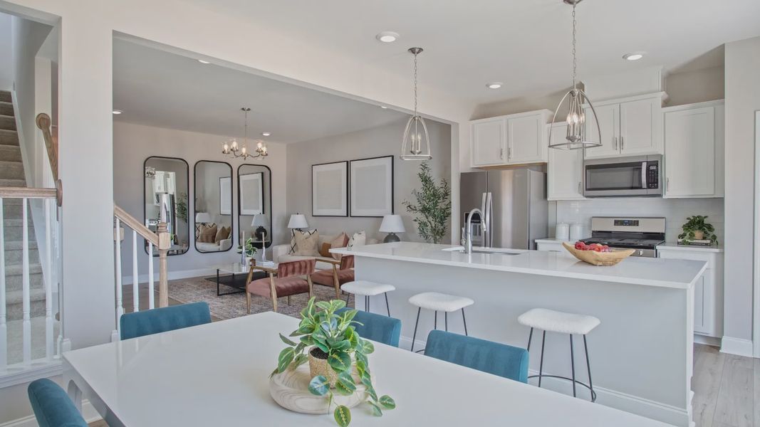 Furnished interior view inside a new home in Kensley Grove, Fuquay Varina (Image 3). Furnished interior view inside a new home in Kensley Grove, Fuquay Varina (Image 3).