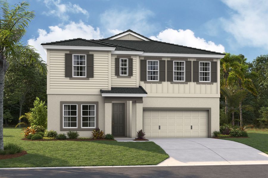 Representative exterior photo of a completed home built from the Pelican by Homes by WestBay in Star Farms at Lakewood Ranch, Lakewood Ranch, FL (Image 25).