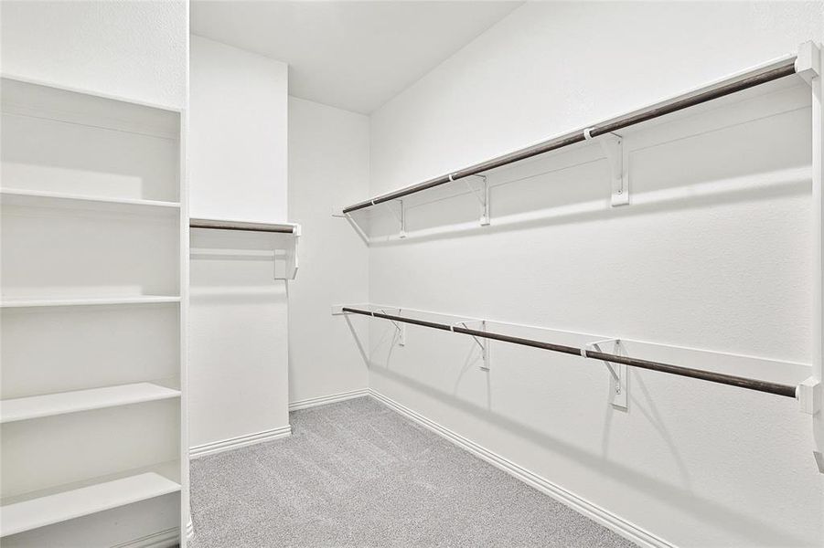 Spacious closet with light colored carpet