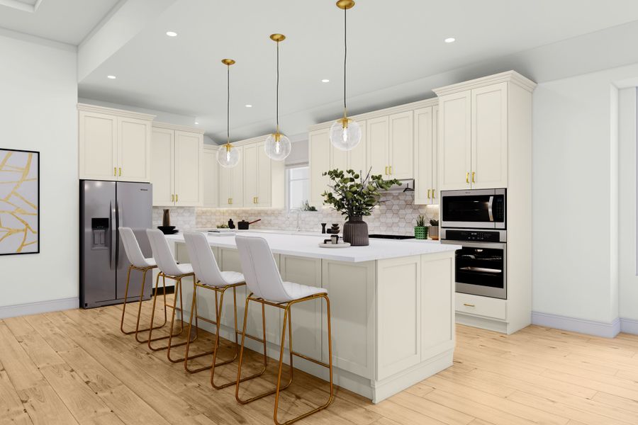 Furnished interior view inside a new home in Ellwood: Prestige Collection, Iowa Colony (Image 12).